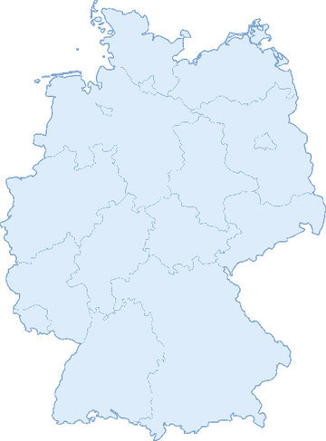 Deutschlandkarte mit den 16 Bundesländern zur Orientierung bei der Suche nach einer Zulassungsstelle